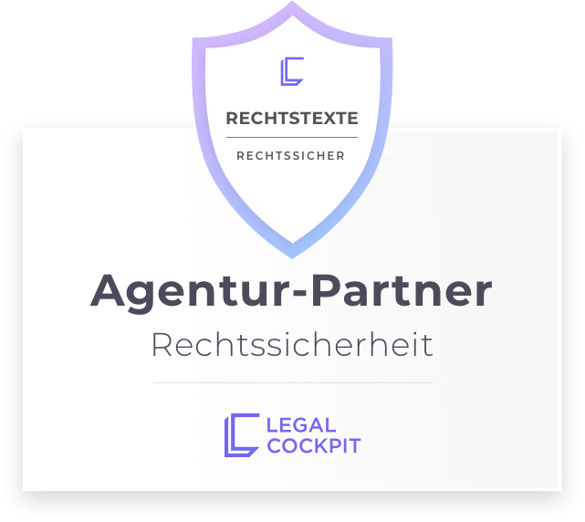 Agentur-Partner-Siegel für Rechtssicherheit von Legal Cockpit, präsentiert von 7zwo MEDIA.